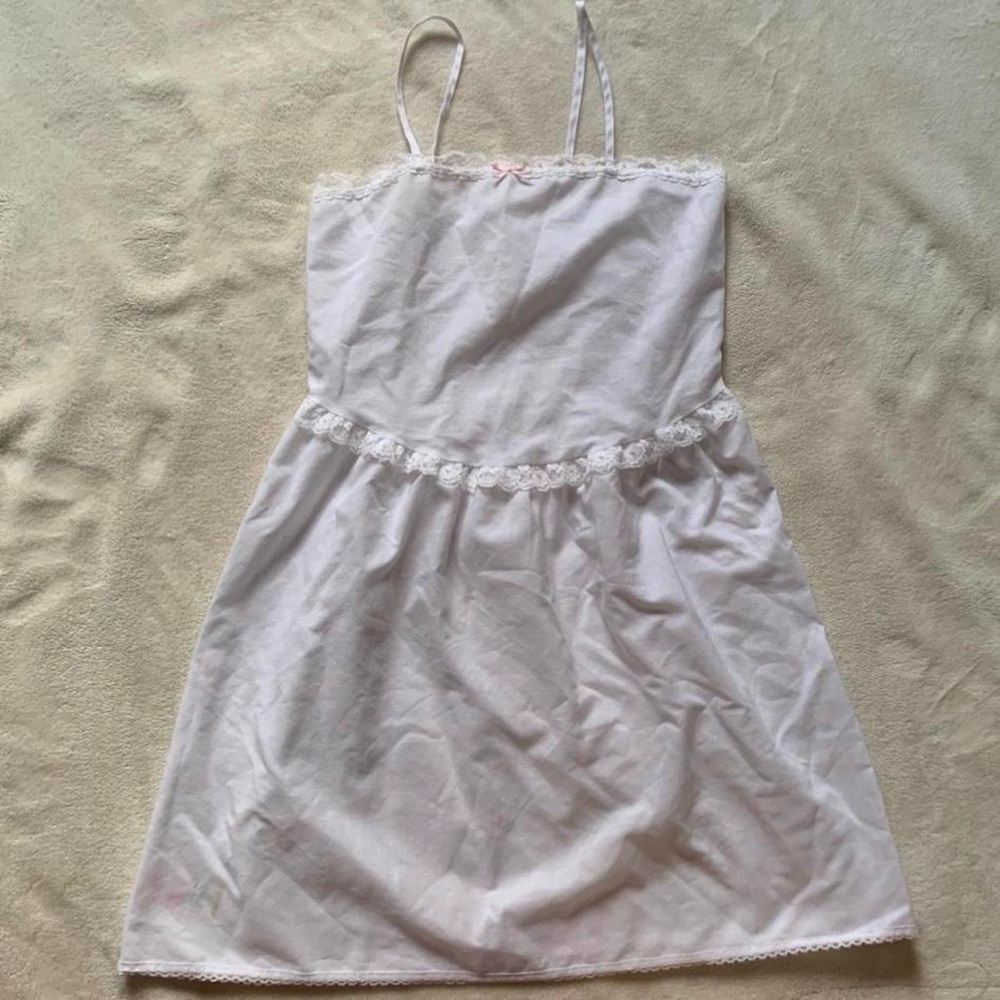 Vintage St Michael White Cotton Lace Trim Mini Dress Size 9-10 Girls